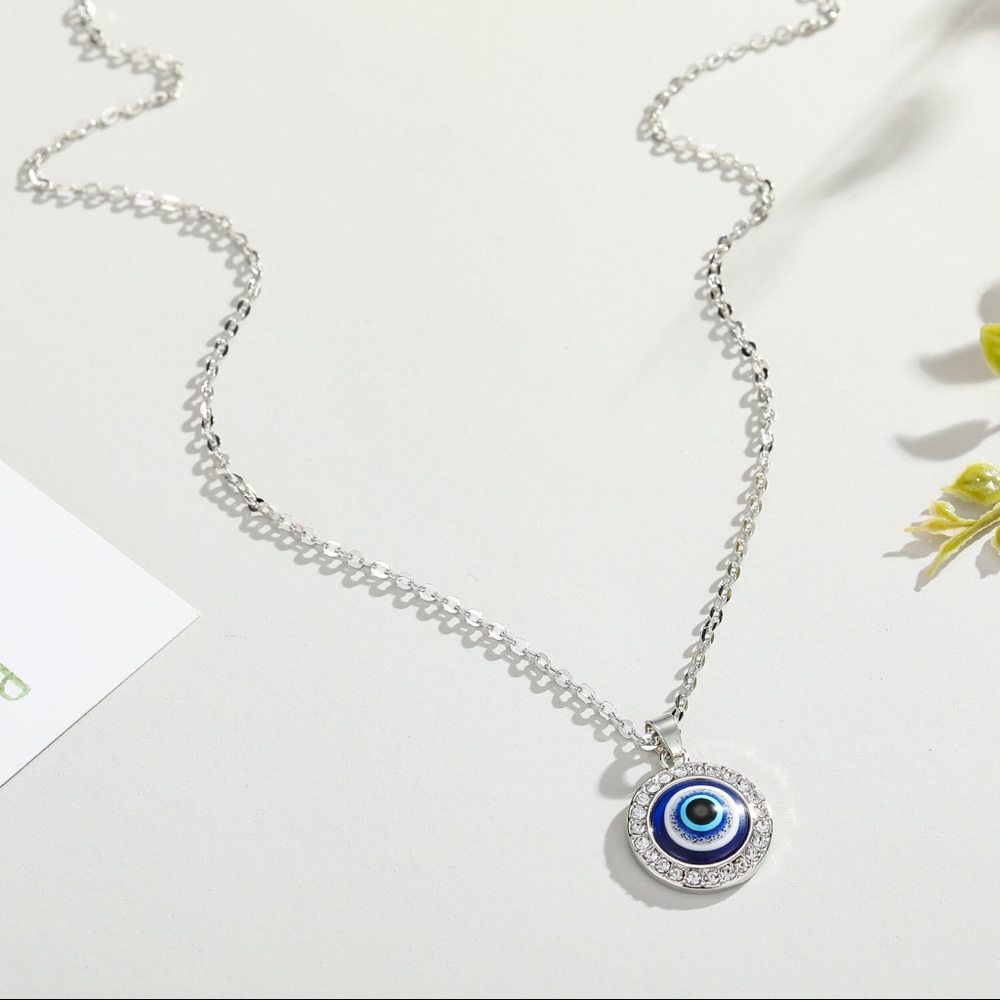 Evil Eye Necklace, Round Rainbow Blue Eye Pendant - Picture 4 of 6